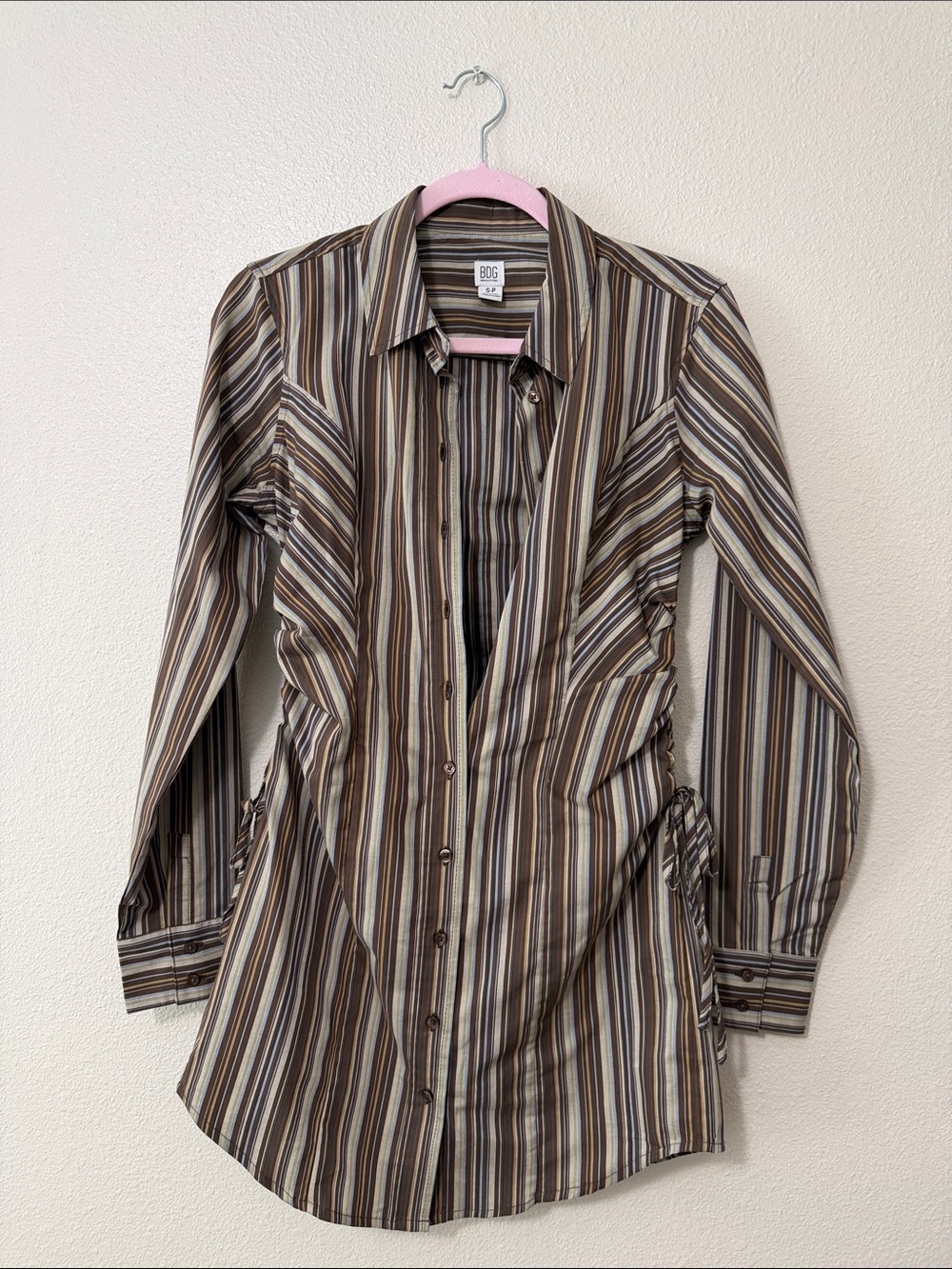 BDG women’s Striped Button-Down Shirt in Brown and Cream
